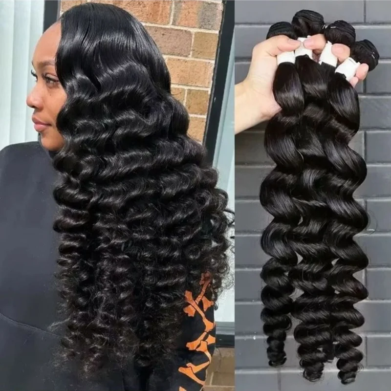 

12-32Inch Long Curly Deep Water Wave Bundles Human Hair 3 Bundles Hair Weaves For Women 1/3/4 Human Hair Extensions Double Weft