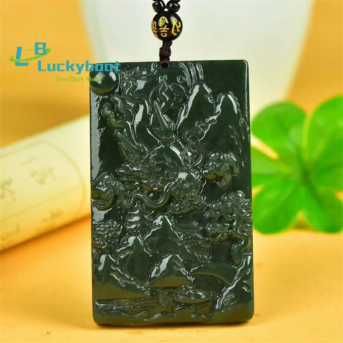 Natural Hetian Qing Yulong Brand Pendant Simple and Elegant Personalized Fashion Versatile for Men and Women