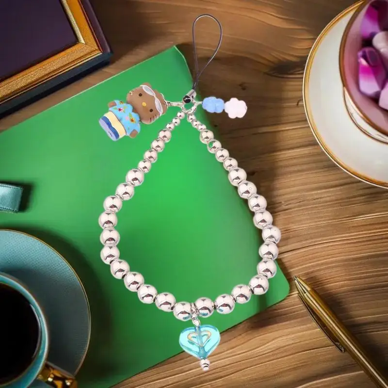 เชือกคล้องโทรศัพท์ HelloKitty Y2K น่ารักพร้อมห่วงโซ่โทรศัพท์ลูกปัด พวงกุญแจ จี้กระเป๋า; สายรัดข้อมือป้องกันการสูญหายสําหรับของขวัญสําหรับเด็กผู้หญิง