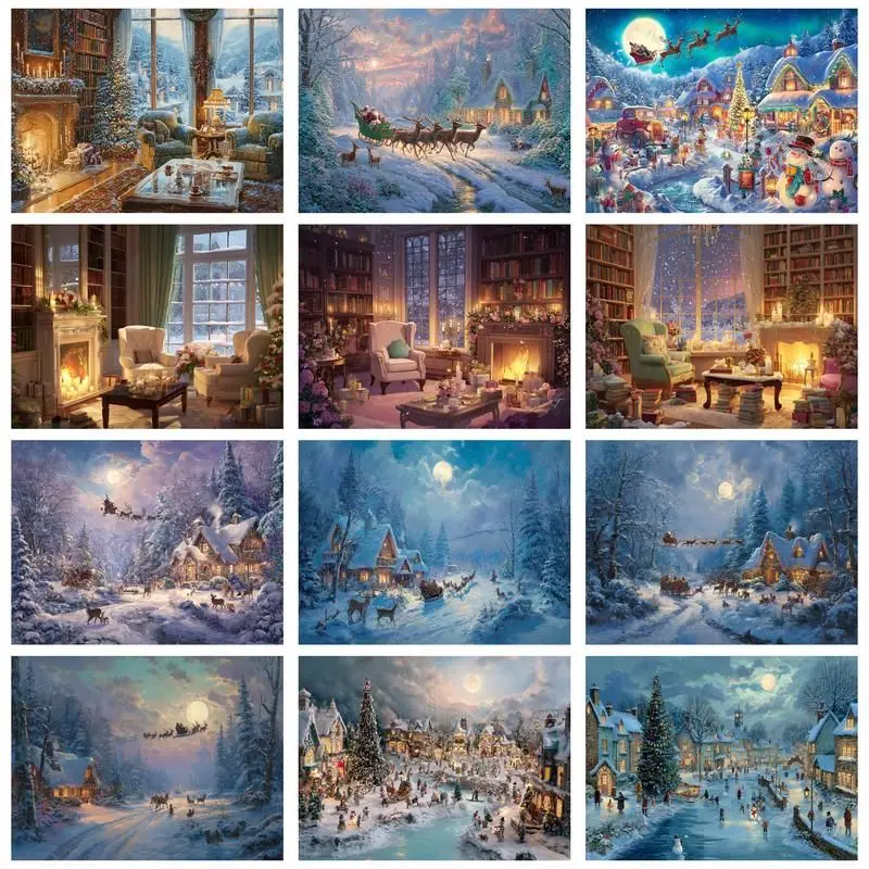 

CHENISTORY Coloring By Number Winter House Landscape Kits DIY Painting By Numbers Drawing On Canvas HandPainted Home Decoration