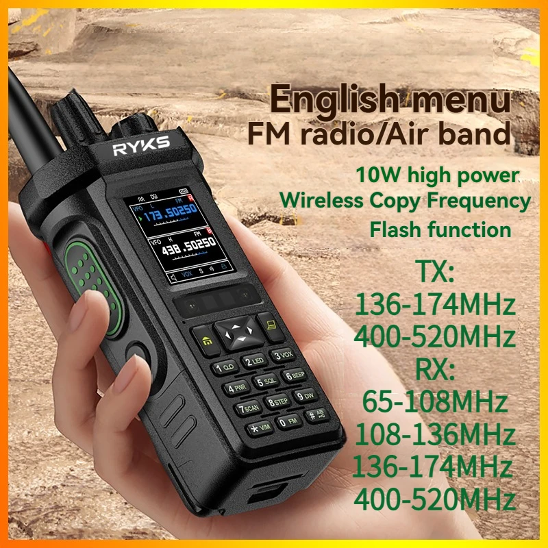 Ry-Uv8000 Walkie Talkie Camping 10W Wireless Copy Frequency Police Light Air Six Band Uhf Vhf For Baofeng Ham Radio Quansheng