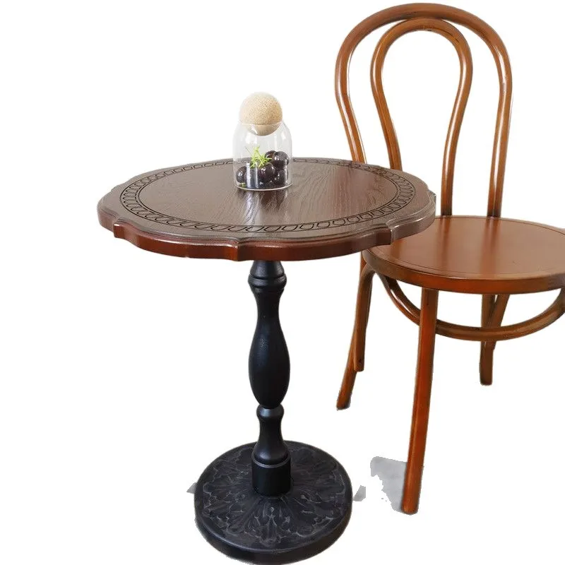 

Ретро-диван, журнальный столик из массива дерева для дома, небольшой круглый столик для отдыха на балконе