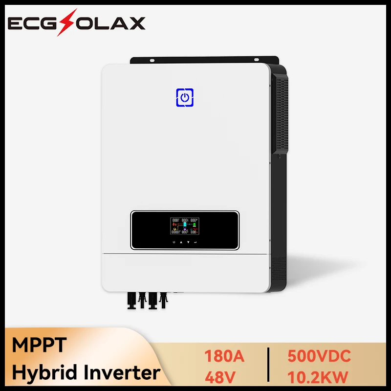 

ECGSOLAX10.2KW Hybrid Solar Inverter 48V 230VA MPPT 180A Charging Controller PV Max 500VDC Pure Sine Wave Inverter