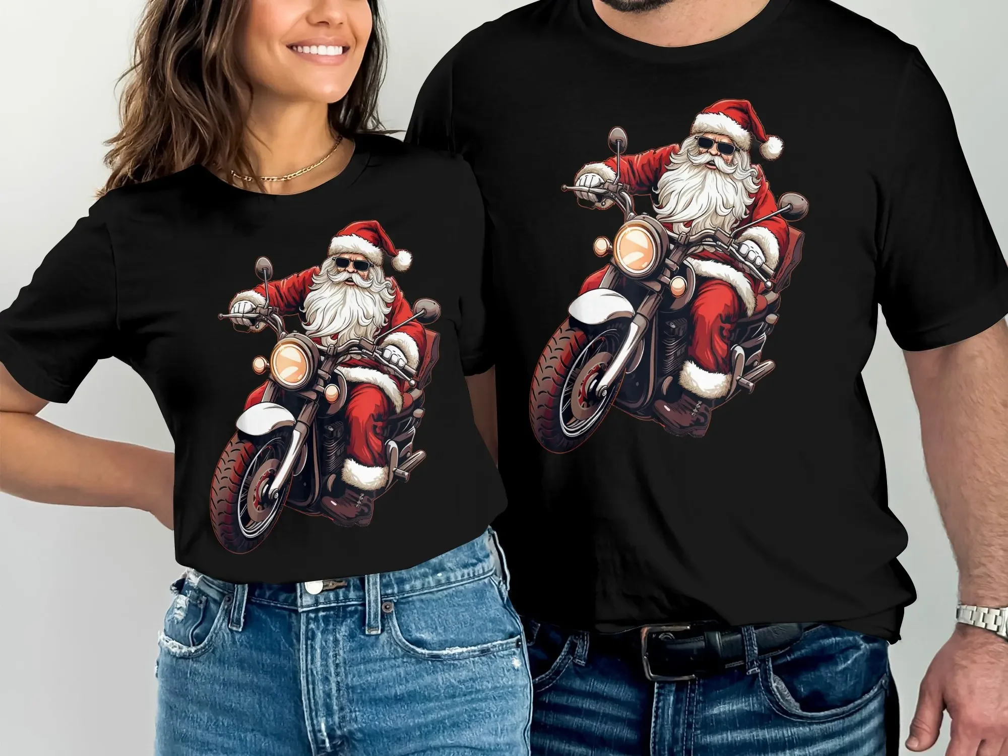 Santa Riding Motorcycle Bike Funny Christmas Biker Xmas T Shirt Idea Present For Him