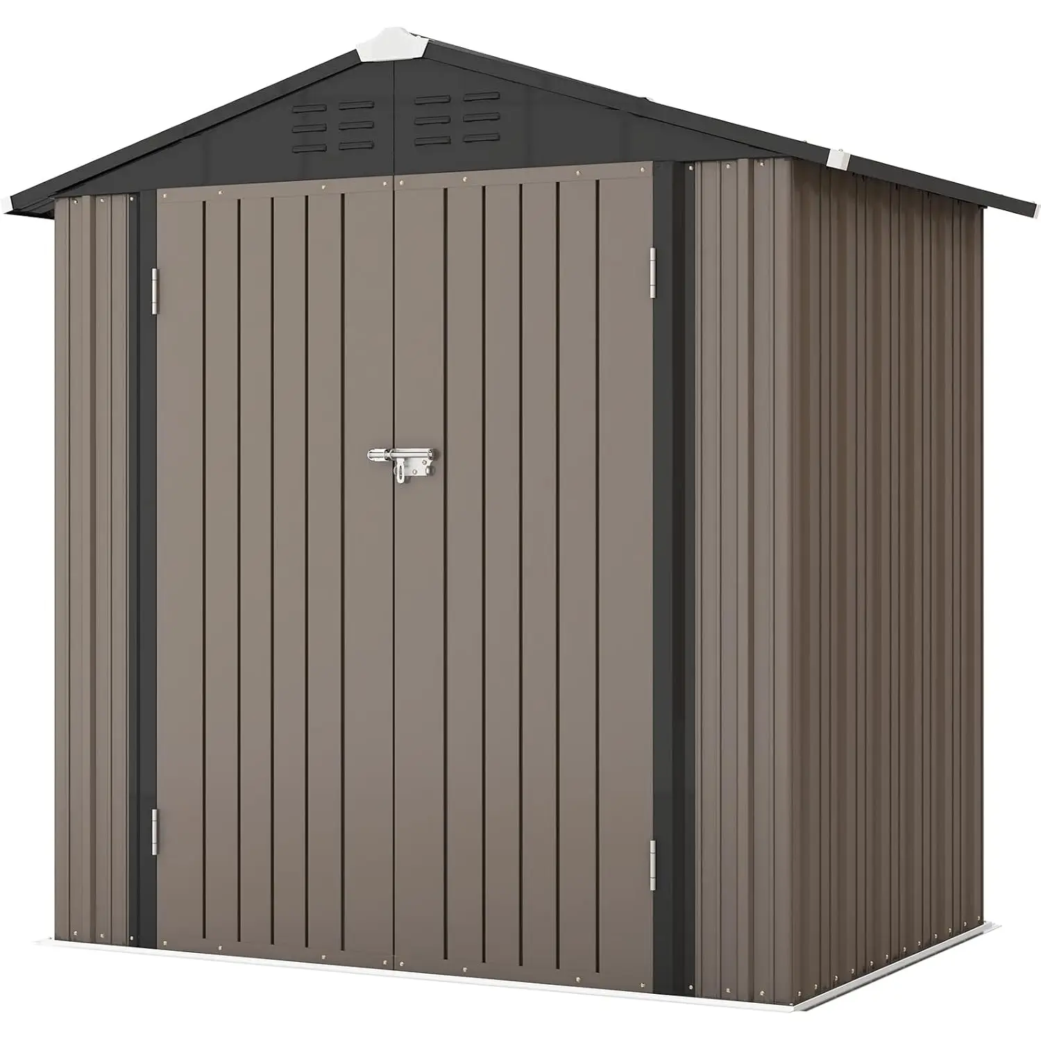 6x4 FT Outdoor Storage Shed with Sloping Roof & Double Lockable Doors, Metal Garden Tool Shed for Backyard, Patio & Lawn, Brown