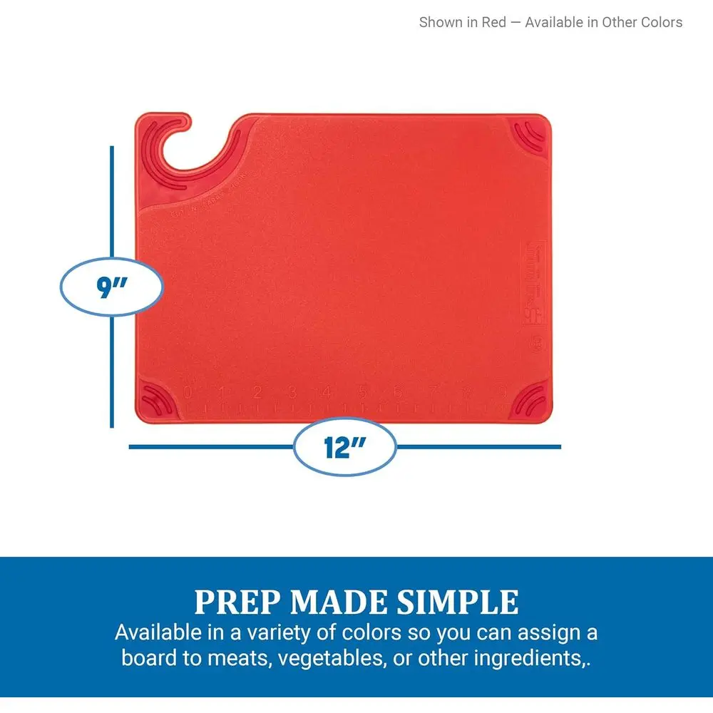 Plastic Cutting Board with Safety Hook, 9 x 12 x 0.375, Red