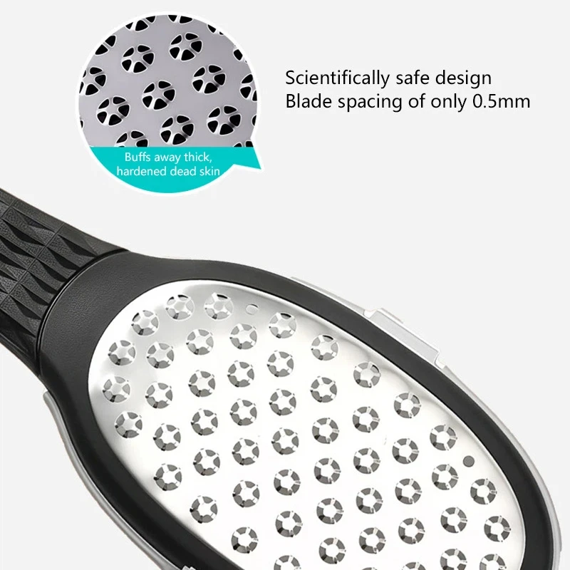 New Professional Stainless Steel Foot File Remover Splash Guard Handle for Cracked Heels Dry Rough Skin Home Pedicure Care Tool