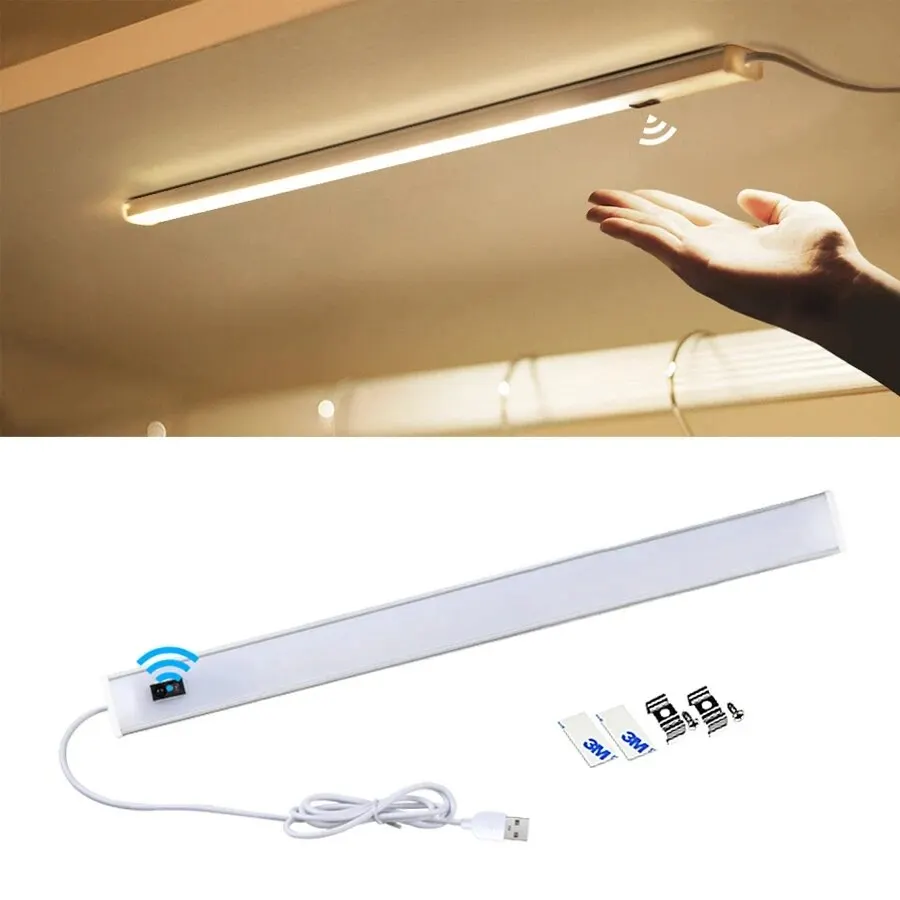 AMMTOO 30CM LED Hand Sweep Sensor Night Light Cabinet Light PIR Motion USB Plug For Kitchen Bedroom Closet Bedside Night Lamp