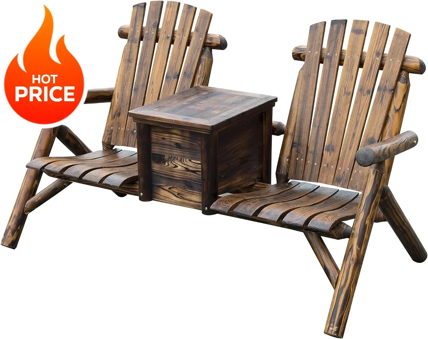 [وصول جديد، شحن مجاني! ] مقعد محبب خارجي عالي الجودة مع مسند ظهر مرتفع، مسند ذراع ناعم، كرسي آديرونداك خشبي مزدوج مع