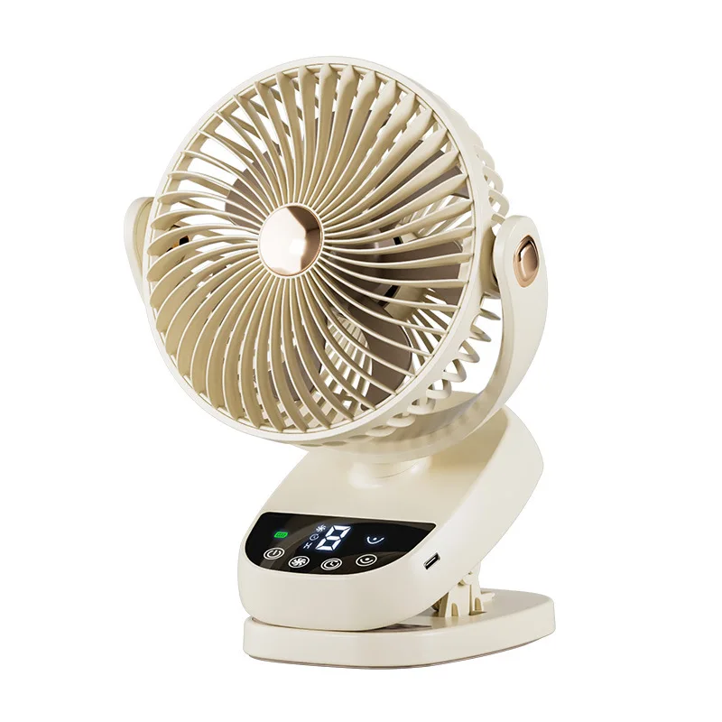 USB small fan shaking head intelligent digital display charging clip fan portable home dormitory intelligent touch screen
