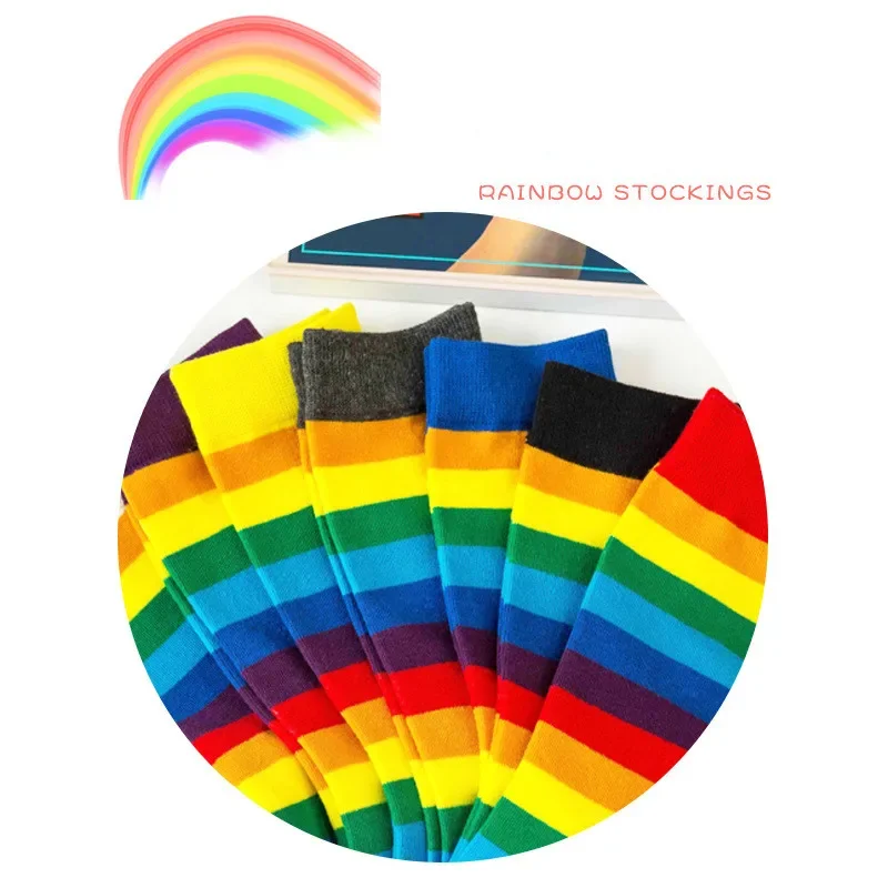 Cotton Socks Women LGBT Female Middle Tube Slouch Winter Harajuku Colored Casual Sports Candy Rainbow Long Socks Ladies Fashion