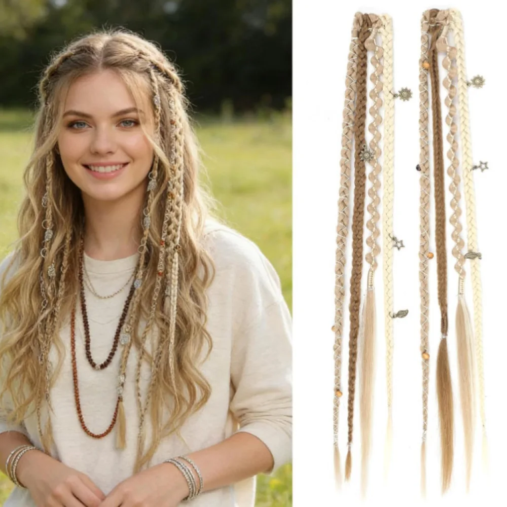 Bohemian Style Braided Hair Extensions Clip In Synthetic Braid Hairpieces Chic Trendy Fashion Accessory For Daily Styling