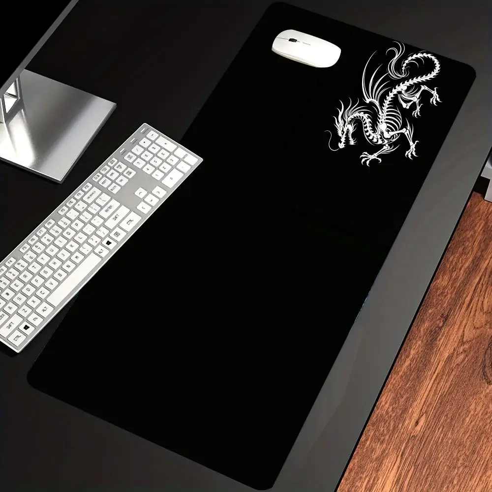

HYBXAXC Skeleton Dragon Mouse Pad, Black White Chinese Dragon Desk Mat, Large Non-Slip Gaming Mousepad for Game Room