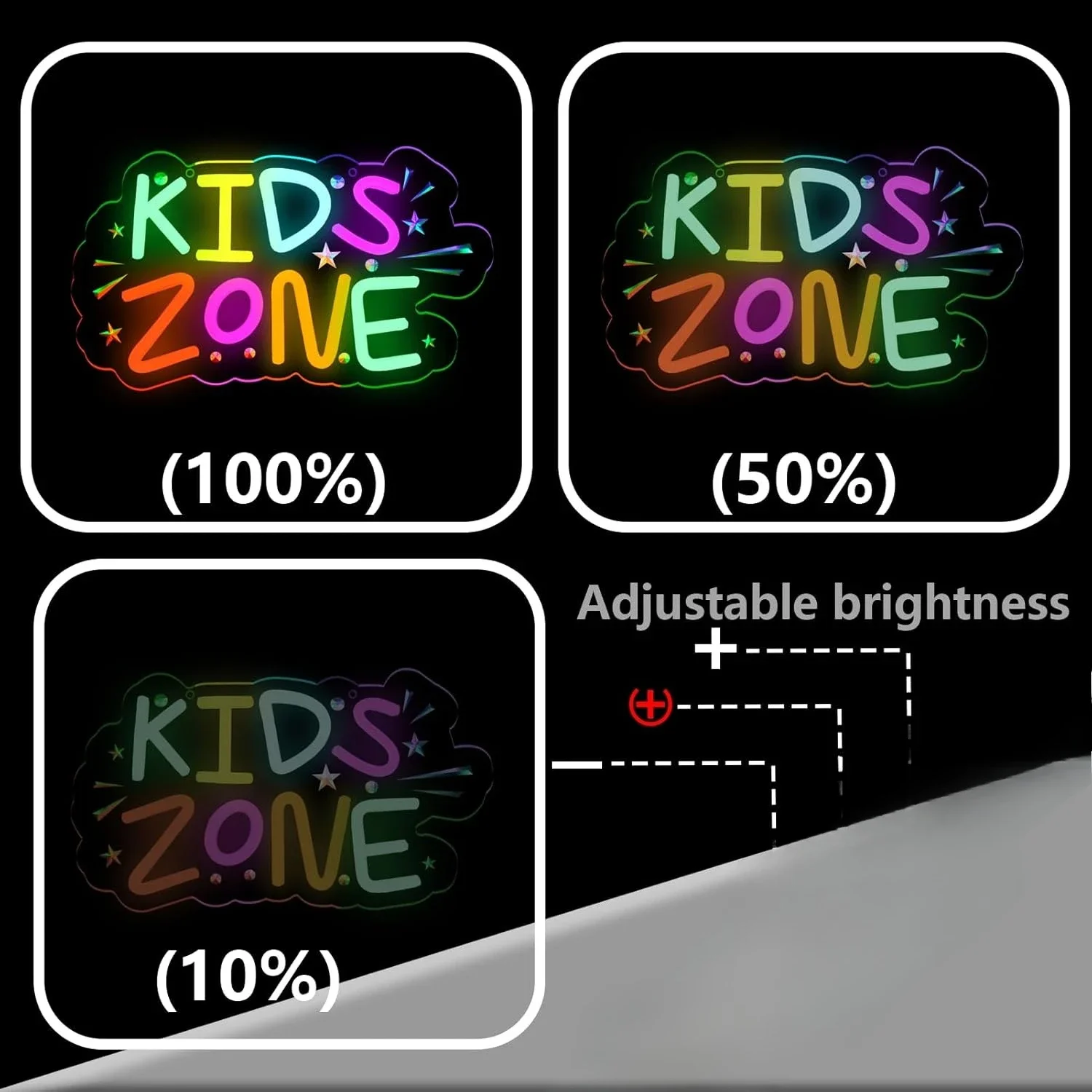 Kids Zone Neon Sign LED Wall Art USB Powered Acrylic Rainbow Glow Stars Playroom Nursery Birthday Party Game Area Bright Decor