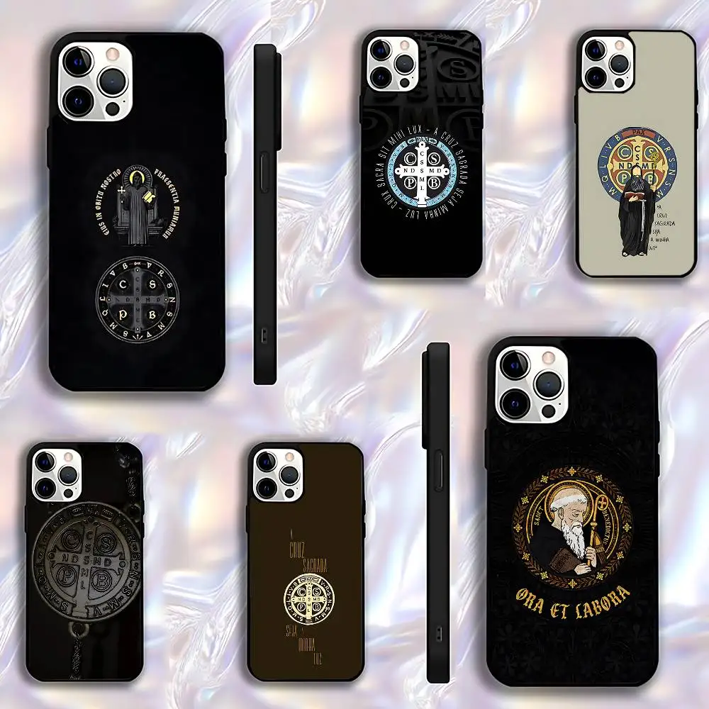 

Sao Bento Benedict of Nursia Phone Case For iPhone 17,16,15,14,13,12,11,Pro,Max,Plus,E,Air,Mini Protective Black Cover