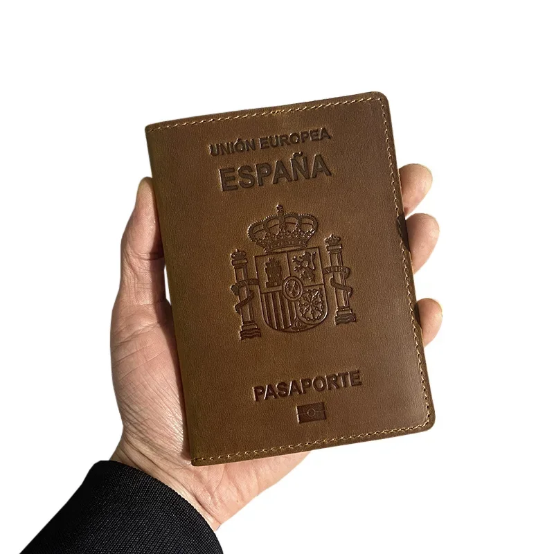 

Travel Document Spain Passport Cover Crazy Horse Funda Pasaporte Business Unisex Durable Spanish