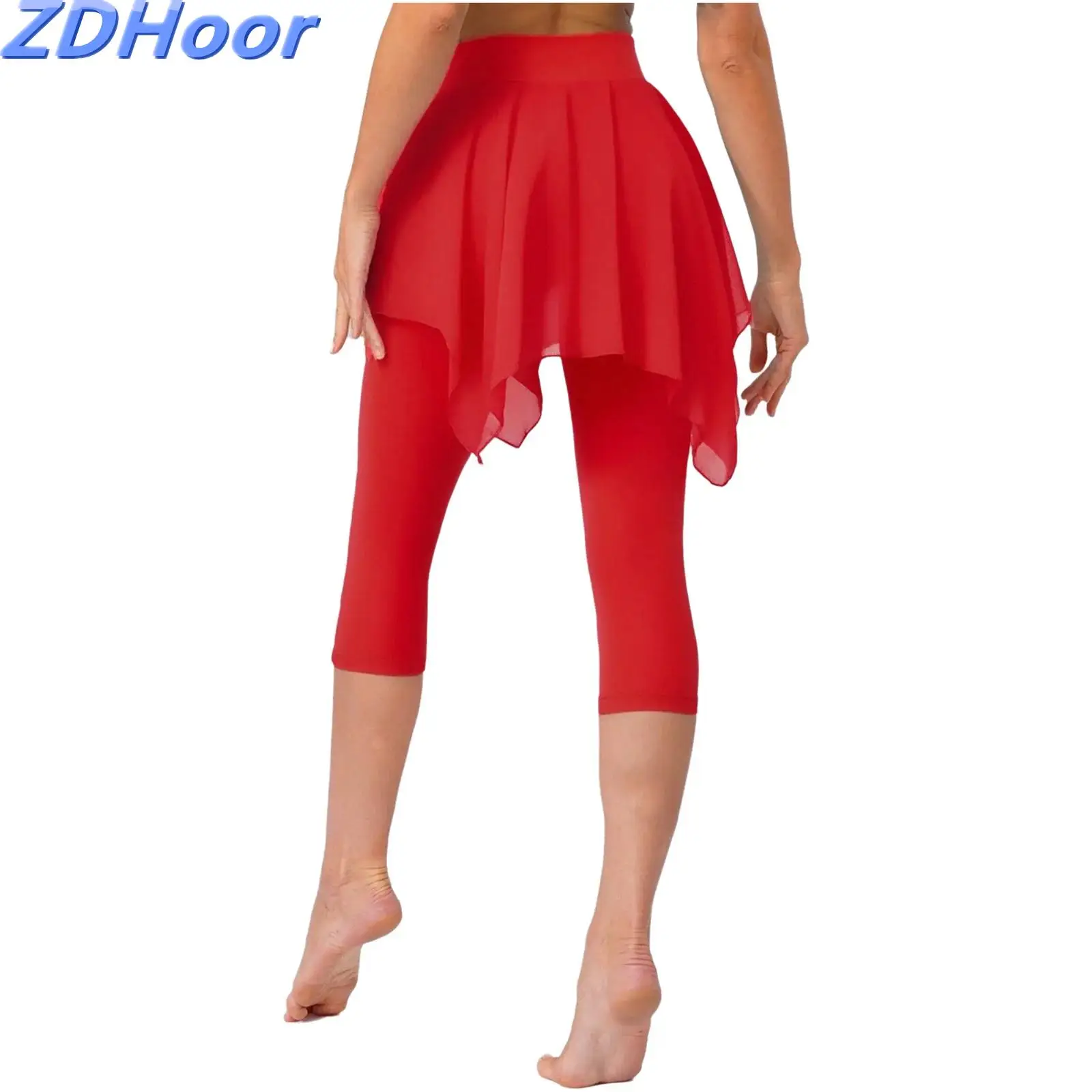 

Womens Latin Pants Ballet Pants High Waist Leggings One-piece Irregular Skirt Capris Dance Pants for Yoga Fitness Dance