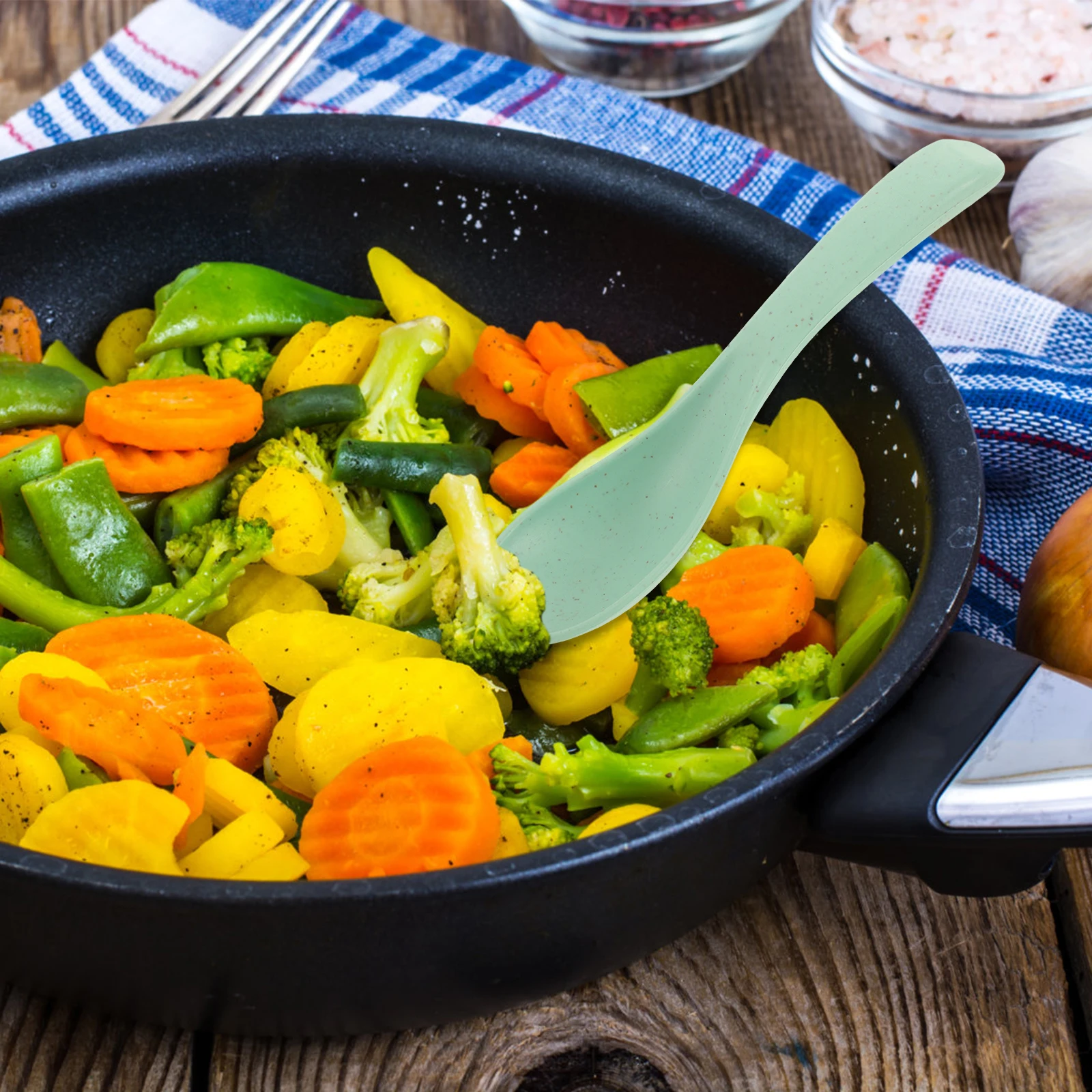 

4Pcs Wheat Straw Spoon Set Eco Friendly Non Slip Handle Toddler Kids Self Feeding Plastic Tableware Travel Portable