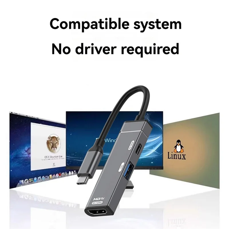 L52A-Type-C HUB Docking Station Type-C To -Compatible Converter(4K/120Hz) PD100W USB-A Port For HDTV USB-C Splitter For PC