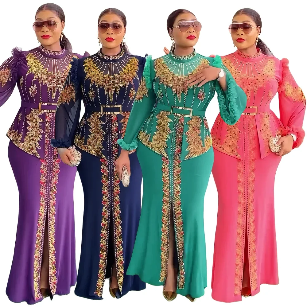 

Plus Size African Party Dresses for Women 2025 New Fashion Dashiki Ankara Wedding Evening Gown Elegant Turkey Muslim Maxi Dress