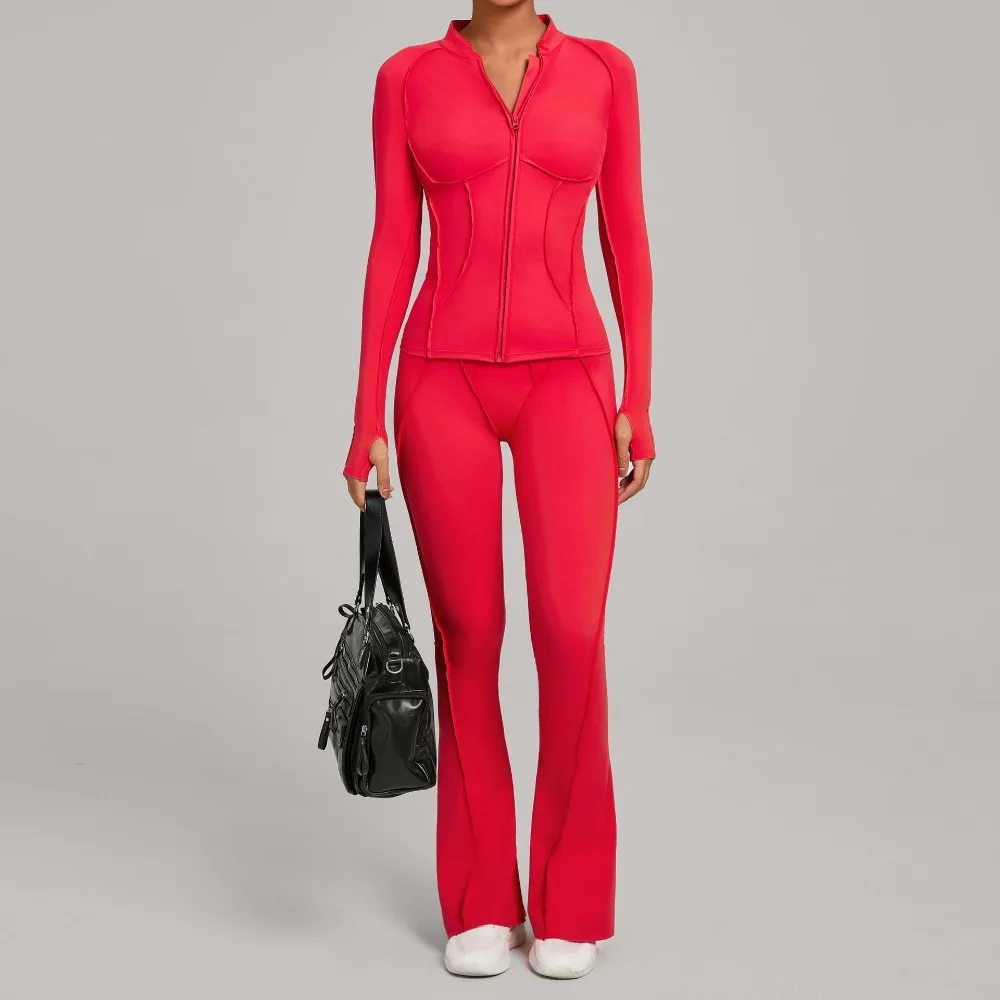 New Gym Yoga Outfit for Women Zipper Long Sleeve Fitness Suit Daily Casual Running Fitness Sportswear Two-Piece Sets Coat+Pants - Image 6