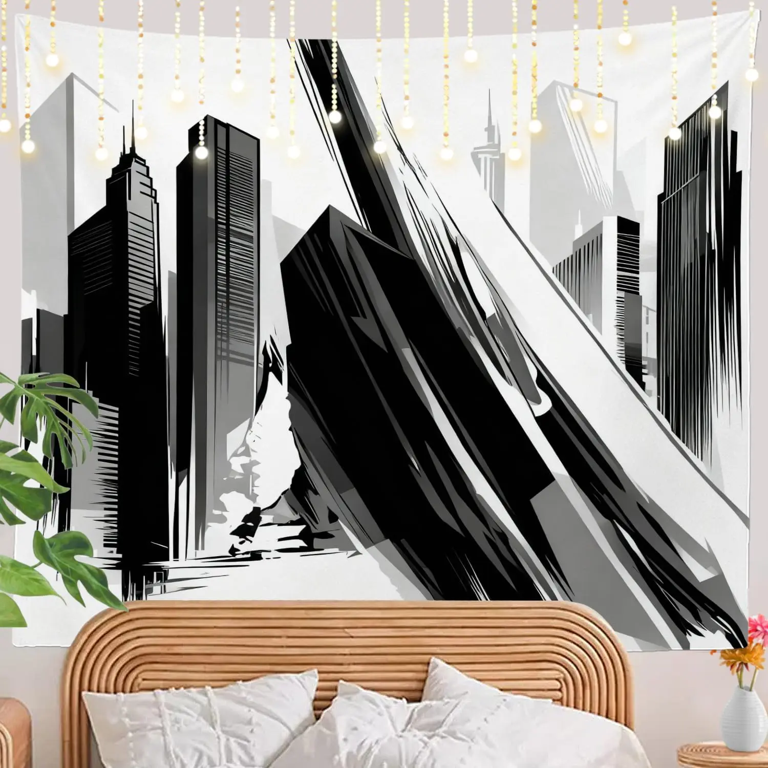 Modern Abstract City Skyline Tapestry Wall Hanging Decor Polyester Canvas Art for Living Room Bedroom Decoration