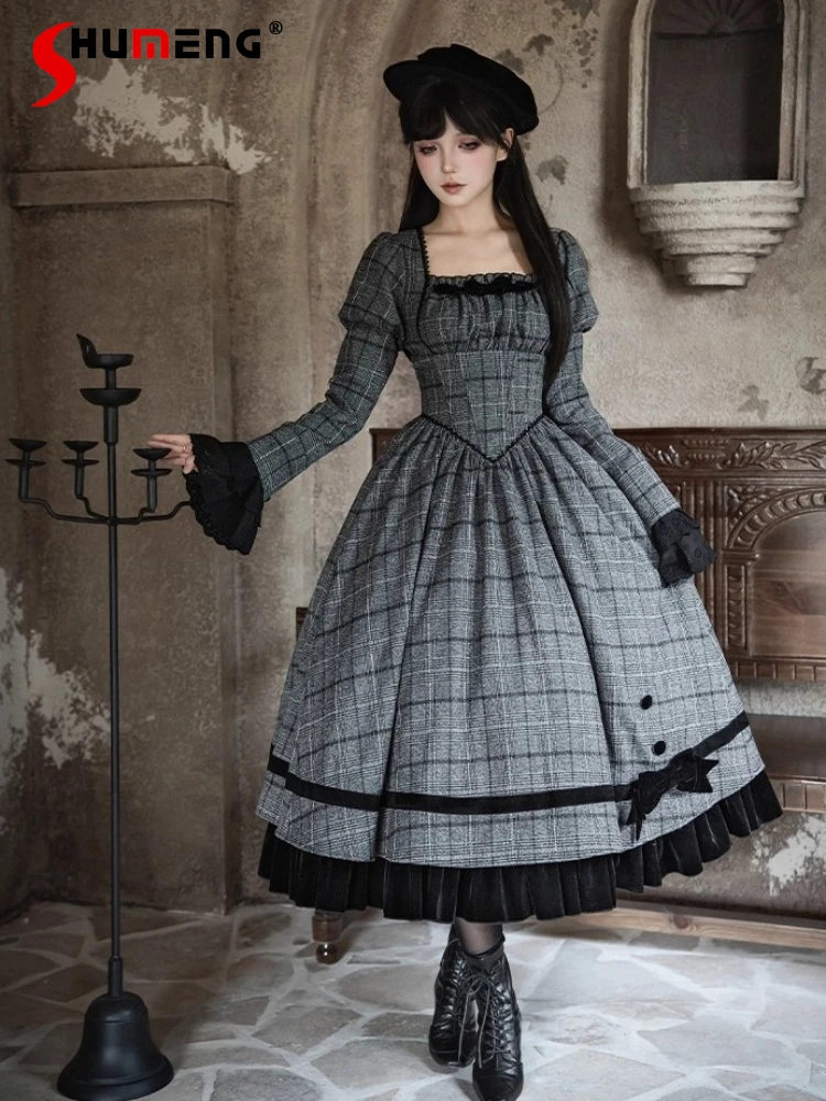 

Original French Elegant Retro Court Style Lolita Long Sleeve Dress Autumn Winter New Women's Slim Fit Party Dress Princess Dress