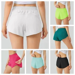 Shorts esportivos de ioga mais brilhantes com forro para mulheres, bolsos com zíper lateral, exercício de ginástica, treino, 3 em, 2024