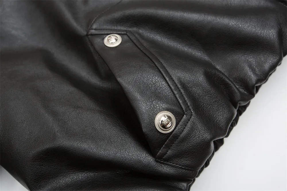 2025 الشتاء الرجال مشعر طوق مقنعين بولي Leather سترة جلدية منفذها القطن سميكة معطف دافئ النمط الأمريكي ملابس خارجية