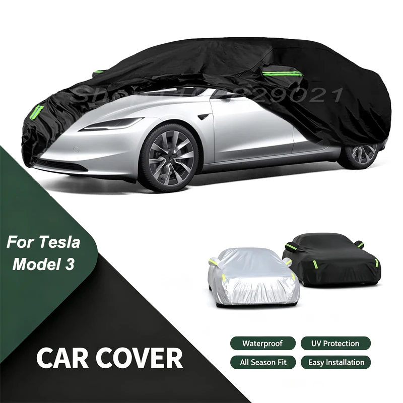 Car Cover For Tesla Model 3 Waterproof Dustproof Outdoor Protection, UV Snow Sun Resistant Auto Exterior Cover Car Sunshade