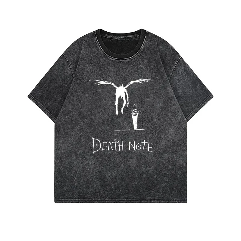 

American Anime Death Notes Washed Oversized Tshirt Mens Womens Harajuku Manga Graphic Streetwear Classic Vintage Summer Tops Tee
