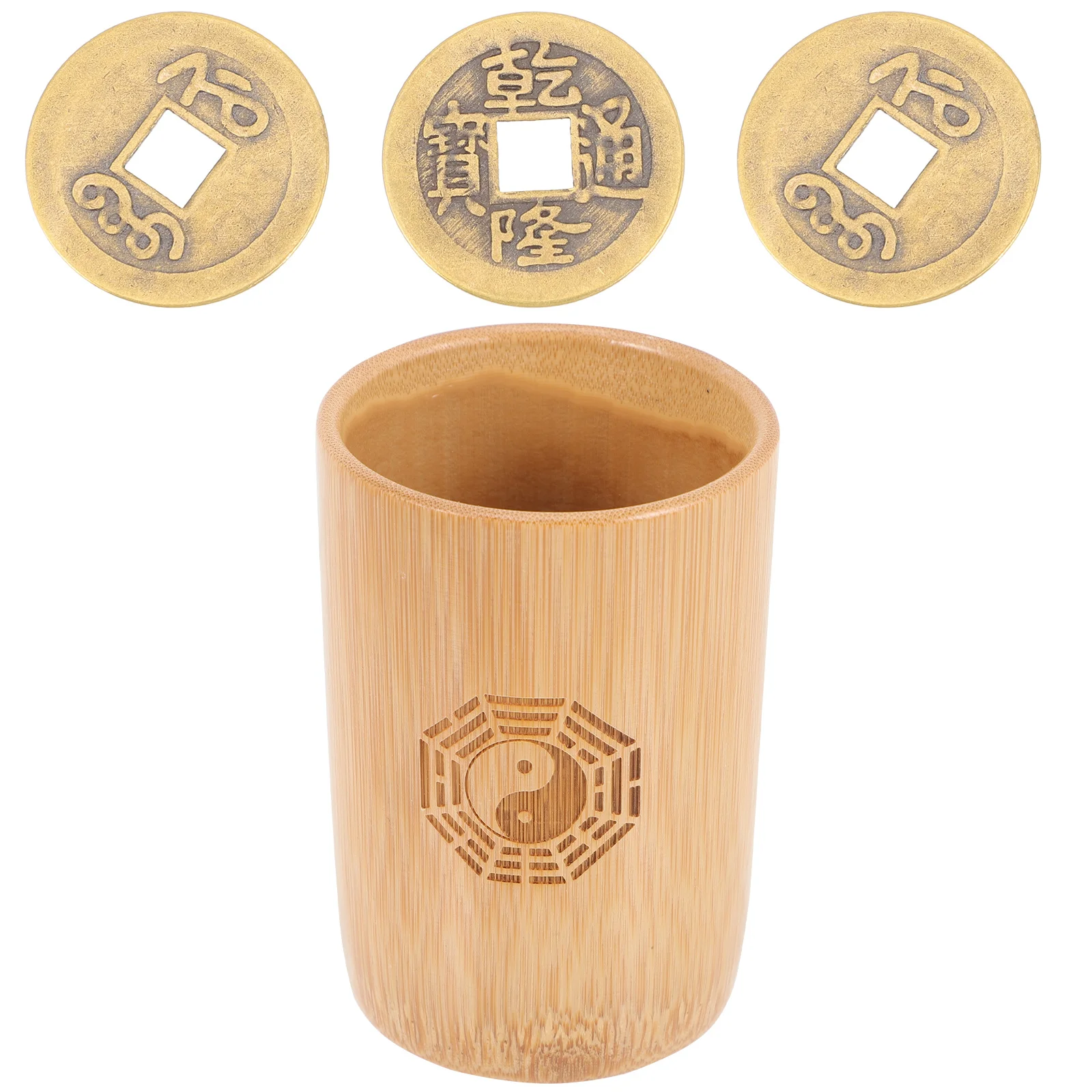 Fortune Telling Game Ching Divination Bamboo Tube Copper Coins with Pot Charm Energy Rod Props