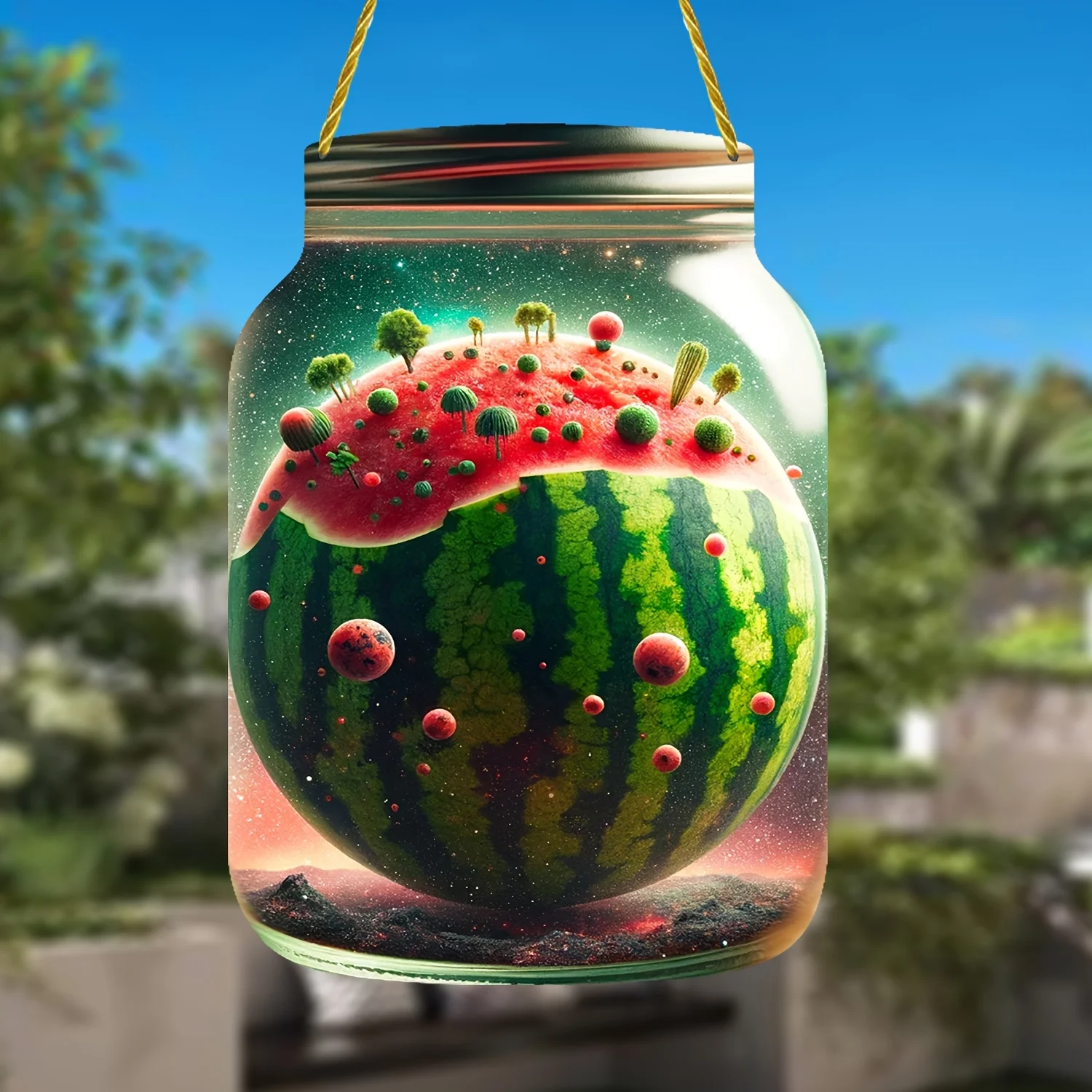 Watermelon Mason Jar Shape,Watermelon Planet, Farmhouse/Office/Gift Shop/Cafe/Terrace/Garden,Gifts for Family/Friends