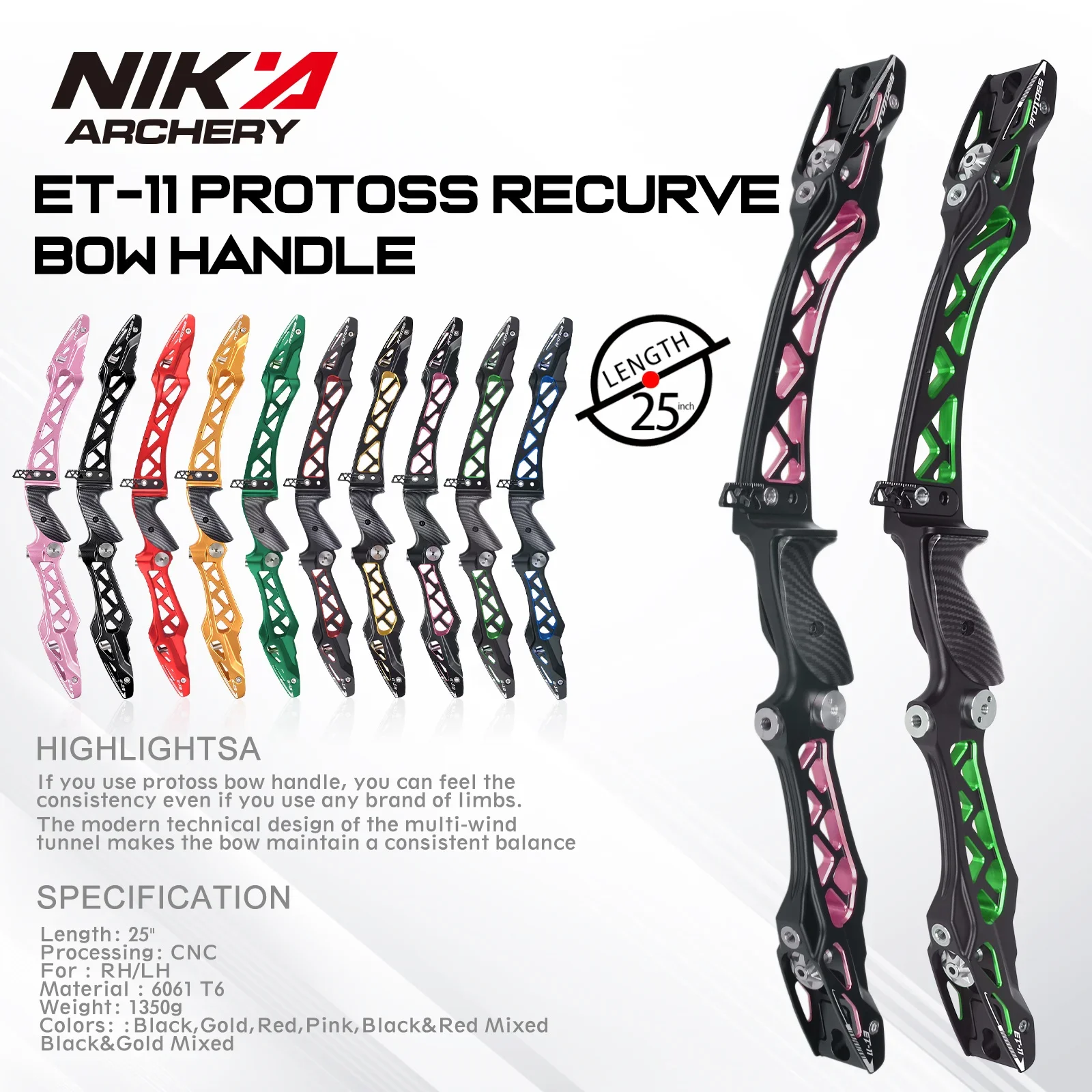 

NIKA Archery 25" ILF Recurve Bow Riser Right Hand Traditional Take Down Bows ILF ET-11 Protoss Recurve Bow Handle Riser