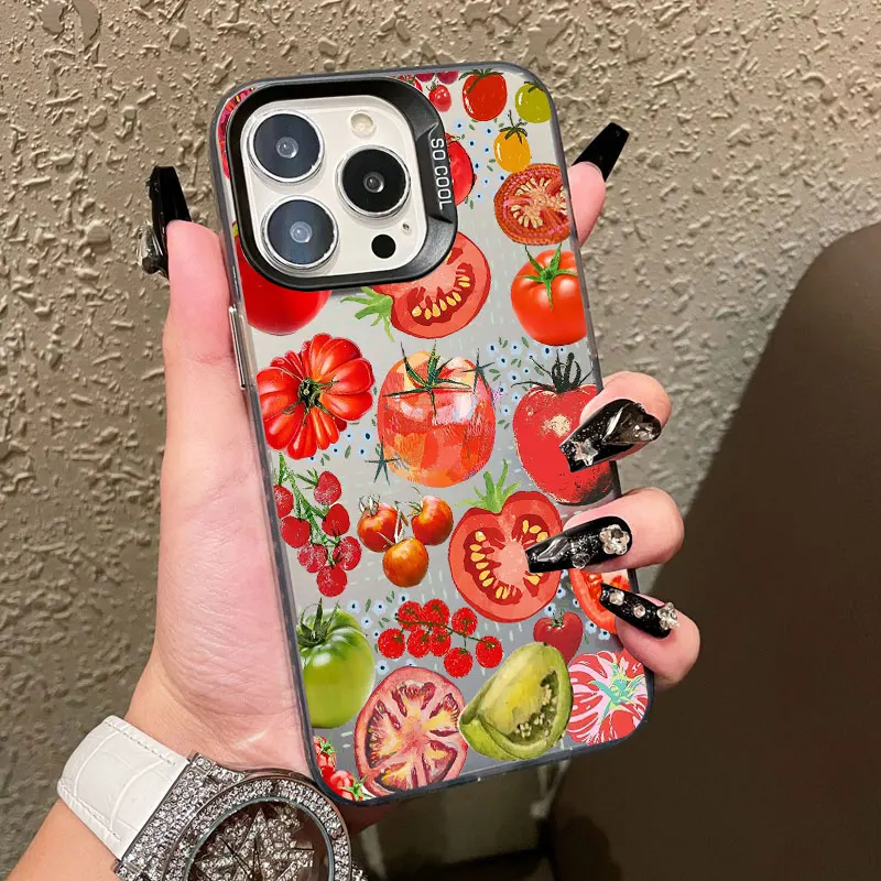 

Lovely Red Tomato Pattern Laser Phone Case For iPhone 17 Pro Max Air 16 15 14 Pro Max Plus 13 12 Mini 11 Pro Max Shockproof Case
