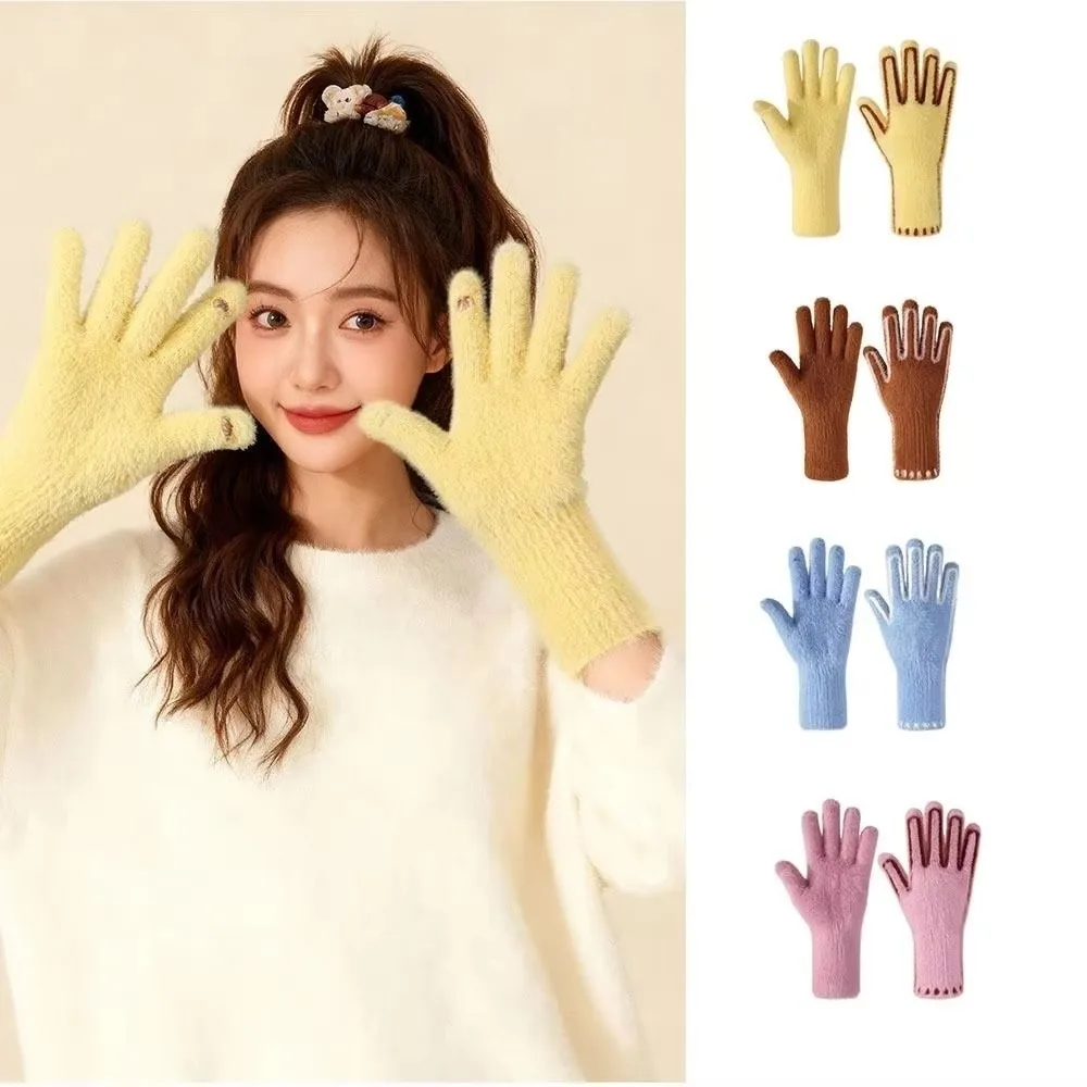 New Windproof Winter Gloves Candy Color Thickened Warm Gloves Outdoor Touch Screen Mitten