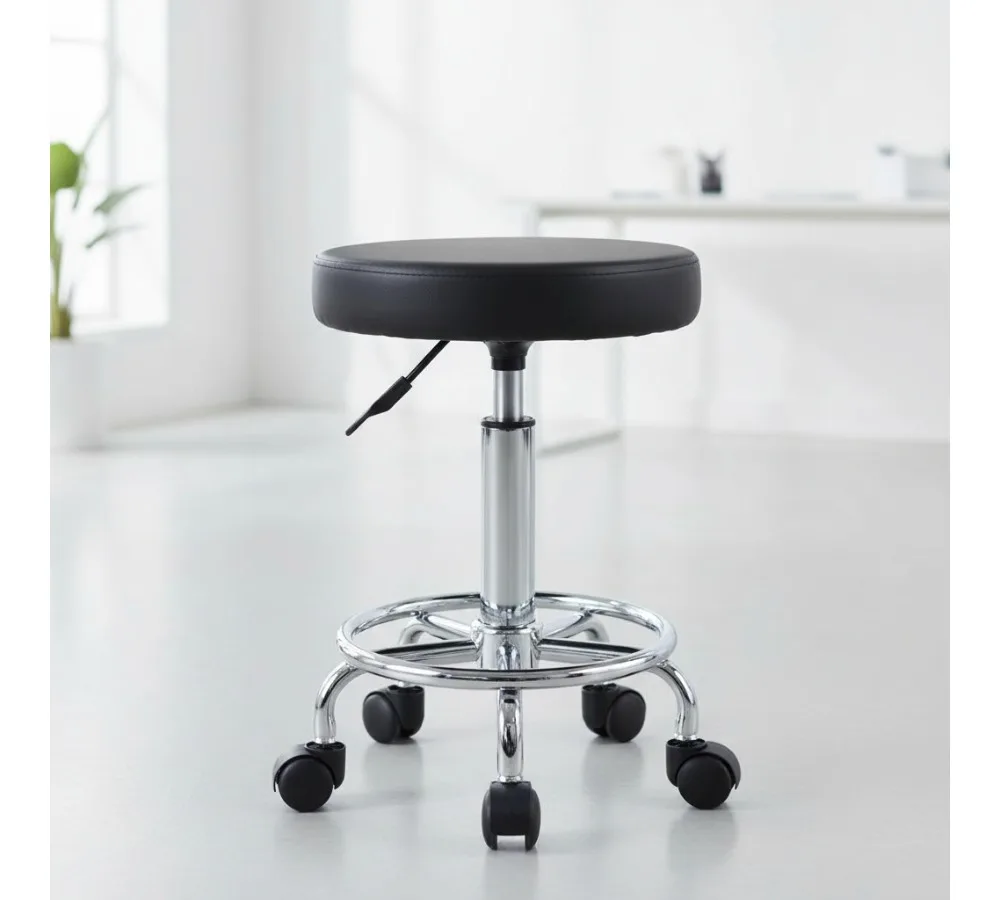 كرسي دوار من جلد البولي يوريثان مع مسند للقدمين لضبط الارتفاع في صالونات التجميل والمكتب باللون الأسود #1