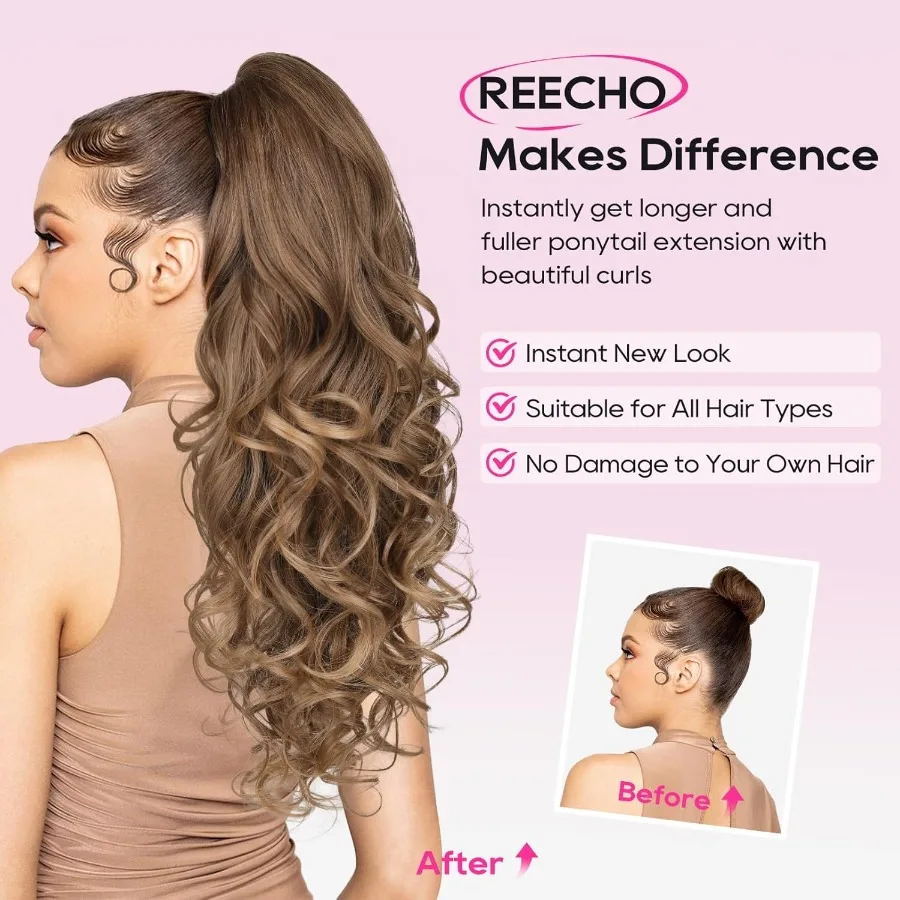 وصلات شعر طويلة مجعدة ومموجة على شكل ذيل حصان 24 مشبك مخلب للنساء بني شوكولاتة مع خليط الضوء على مثالية للارتداء اليومي #4