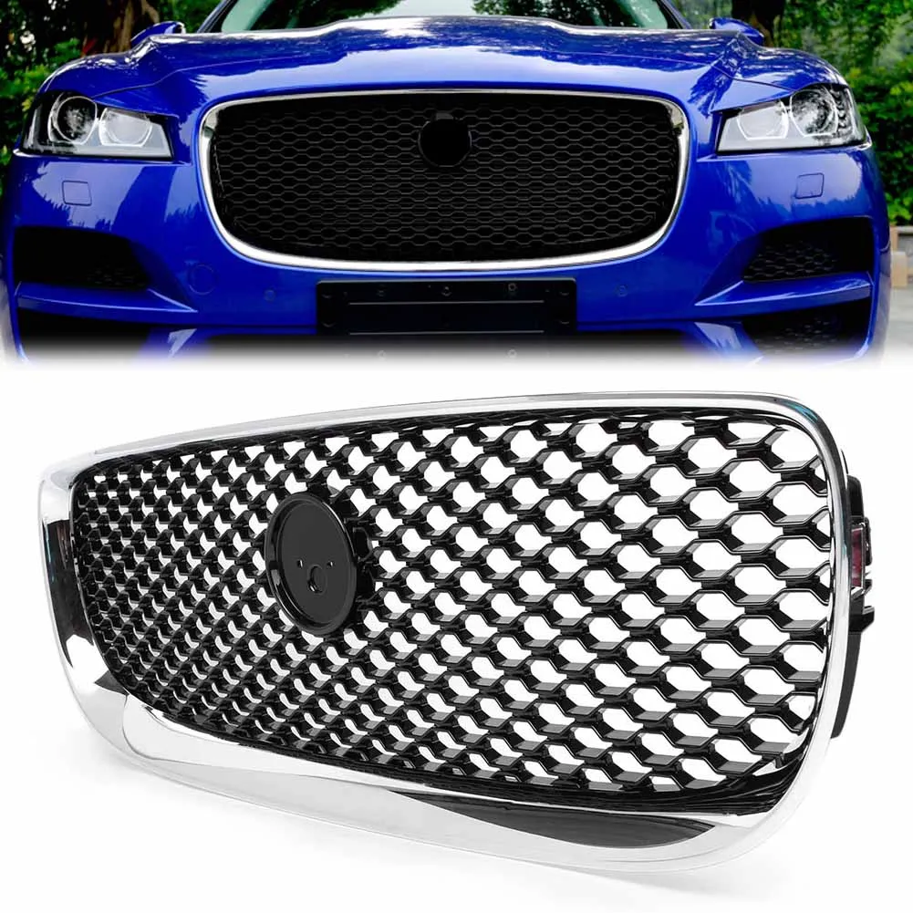 

Car Front Radiator Grille Upper Grill w/ Emblem For Jaguar XE 2015 2016 2017 2018