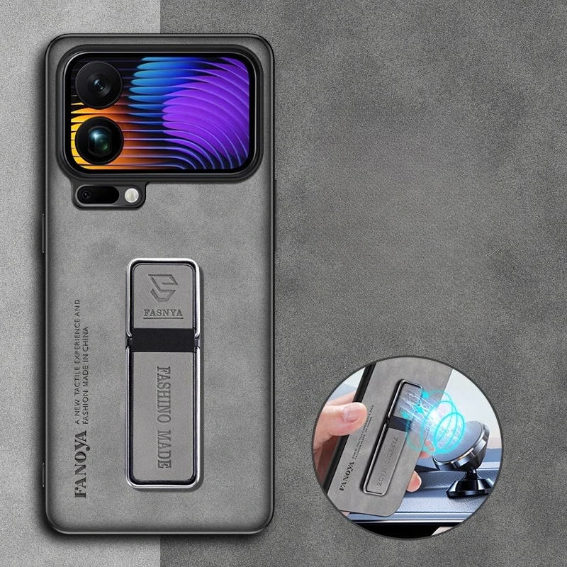 

Кожаный чехол-держатель из овчины для Xiaomi 17 Pro Max, роскошный матовый силиконовый бампер, задняя крышка с подставкой для Xiaomi Mi 17pro