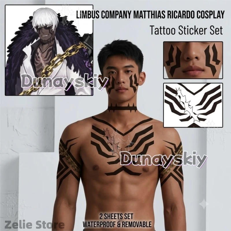 Limbus Company Tattoo Stickers Custom Matthias Ricardo Cosplay Temporary Face And Body Transfer Stickers For Comic Con Game cos view 4