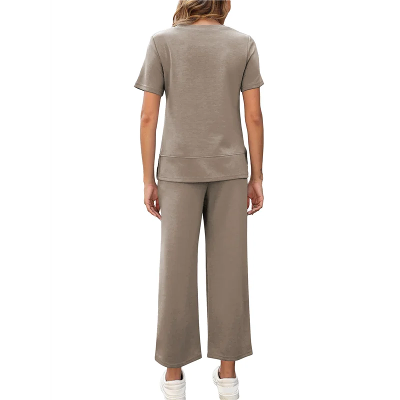 

ABRT-Женская домашняя одежда из двух предметов, повседневная спортивная одежда с короткими рукавами, спортивная одежда, брючный костюм с широкими штанинами