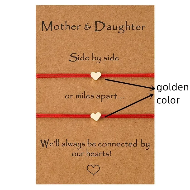 Charmsmic Mother And Daughter Small Heart Bracelets For Girls Handmade Braided Make A Wish Card Pray Jewelry Gifts Dropshipping