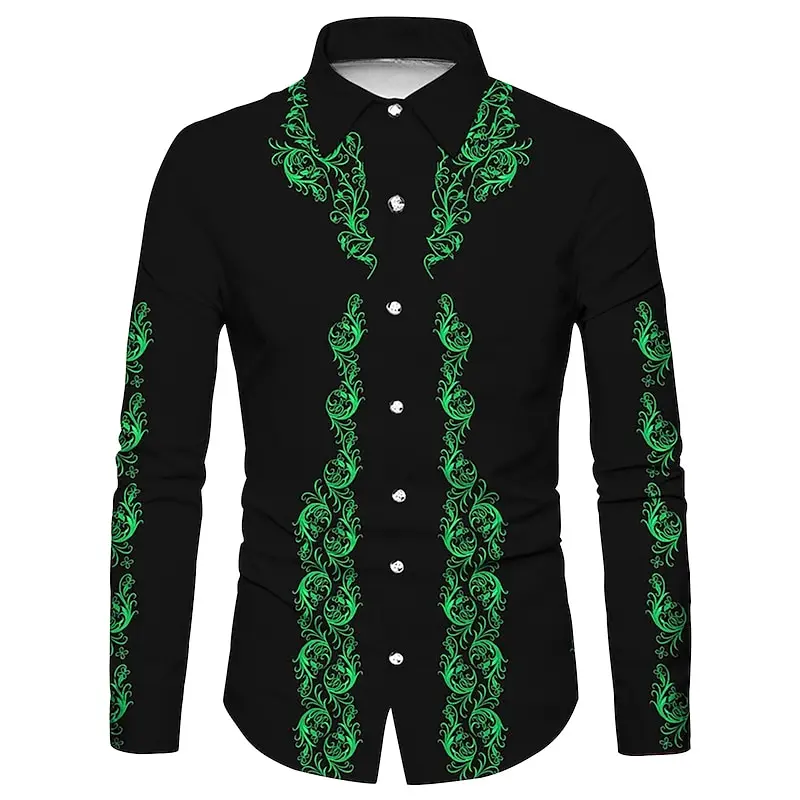 Camisa ocidental tribal de manga longa masculina, lapela vintage, confortável e macia, design elegante de botão, roupa diária