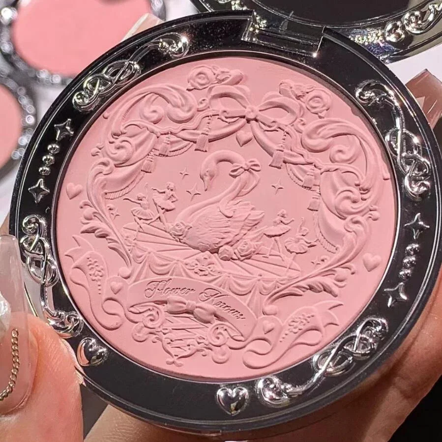 Flower Knows Swan Ballet Velluto in rilievo Fard opaco Trucco Pressato Fard in polvere Pallet Set regalo da donna