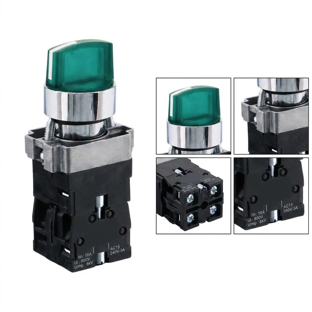 Industrial Grade Three Position Rotary Switch with LED Position Confirmation for 12V 24V 220V 380V Electrical Loads