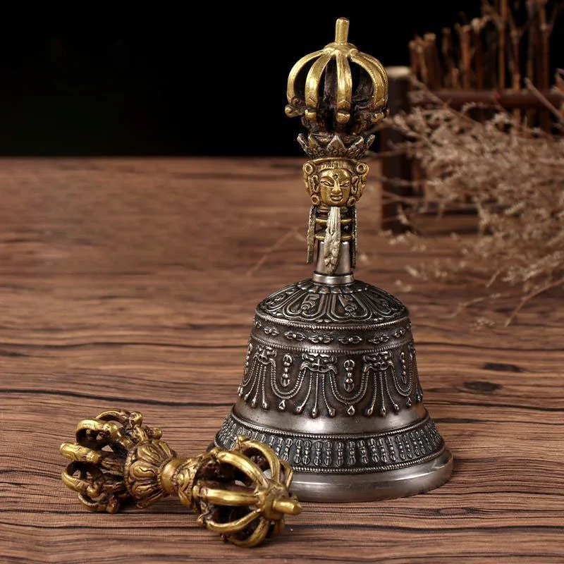 

Tibetan Vajra Bell Nepal Handmade Copper Bells Meditation Sound Healing Nine Legged Carved Bell Professional Orff Instruments