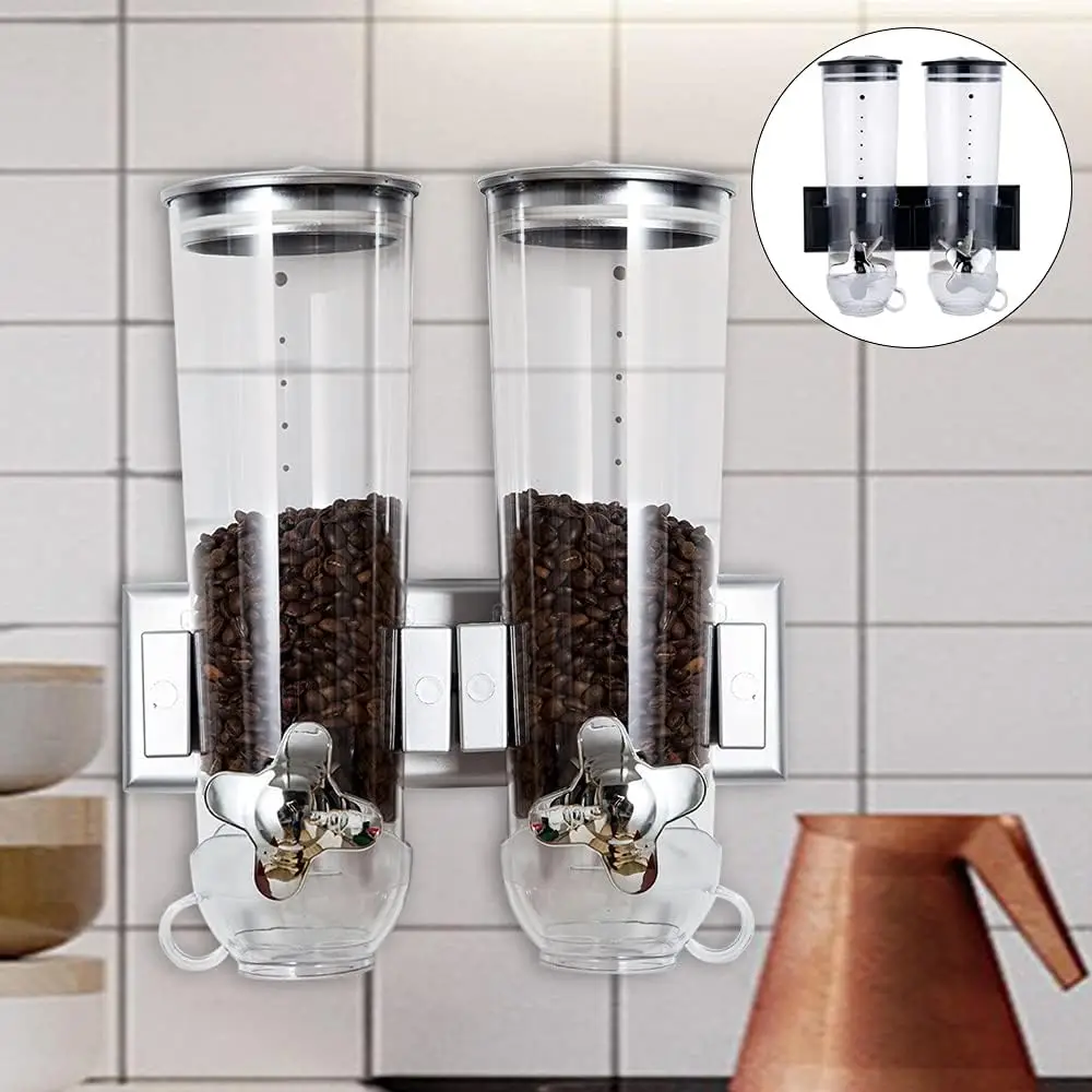

2 PACK Food Dispensers Wall Mount Dry Cereal Dispenser,Convenient Storage for Cereal Nuts,Coffee Beans Trail Candy Oatmeal Rice