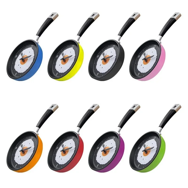 Silent Kitchen Creative Frying Pan Wall Clock Modern Digital Clock Suitable for Home Kitchen and Living Room Decoration