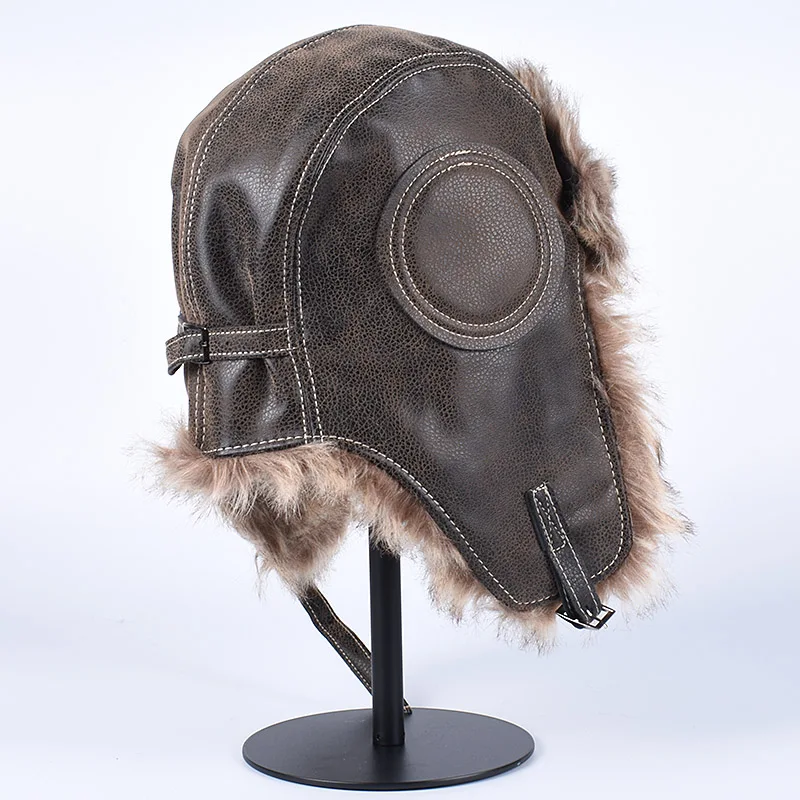 Earflap Hat Ushanka Autumn 2025 Winter Cap Man Russian Warm Windproof  Pu Leather Faux Fur Hat Aviator Pilot Trooper Bomber Hats